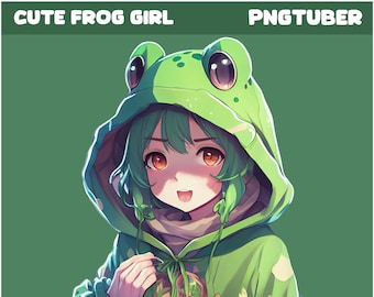 GRENOUILLE PNGTUBER / Cute Green Girl / premade/ Custom / Animal Vtuber/ Veadotube /Anime avatar pour Twitch /Discord / Youtube/TikTok /Sweet Model