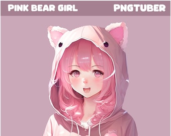 May include: A pink anime girl with pink hair wearing a pink hoodie with bear ears. The hoodie has a pink heart with the word "Gamer" on it. The text "4 Expressions" is at the bottom of the image.