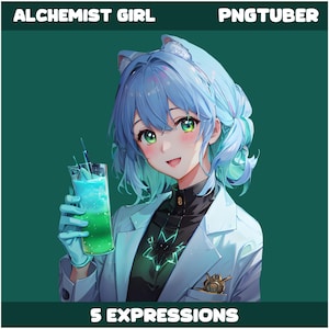 Alchemist Girl PNGTuber Model: 5 Expressions, School Academia Vtuber