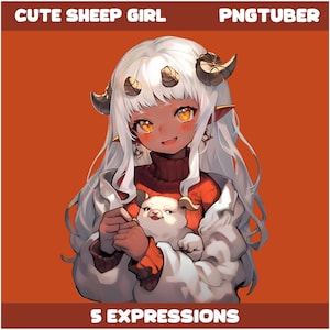 PNGTUBER - Cute Sheep Girl / 5 Expression / Premade / Animal Vtuber / Streamer / 2D Model Assets / TikTok / Twitch / Veadotube / Anime