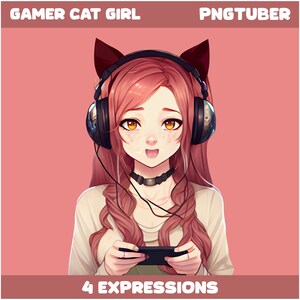 PNGTUBER - Red Cute Cat Girl / Ready to use PNGTUBER / premade PNGTUBER / Anime avatar for Twitch / Discord / Youtube / TikTok / Sweet Model