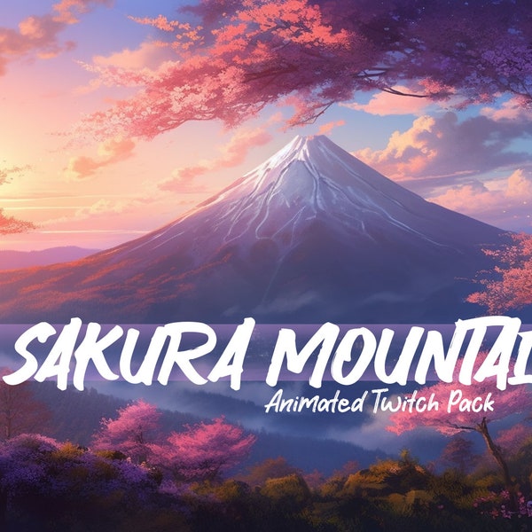 Twitch Animated Pack Sakura Mountain / Beach / Superpositions de décoration décontractées / Paquet de flux esthétique / Personnalisé / Rose / Écran BRB / Streamer