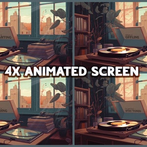 Écrans ANIMÉ Lofi Record Player / Chill Vibes / Écrans Twitch / Cozy Room / Mignon / Fin du flux / Commence bientôt / Soleil / Superposition d&#39;écran