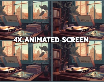 Animated Lofi Record Player Twitch Screens: Cozy Room Overlay (Digital Download)