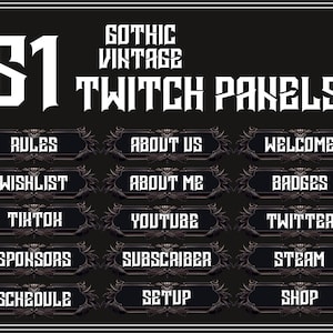 61 Gothic Vintage Twitch Panel / Dark Ornamental / Spooky Goth Panels /Aesthetic Stream Package /Custom/Streamer