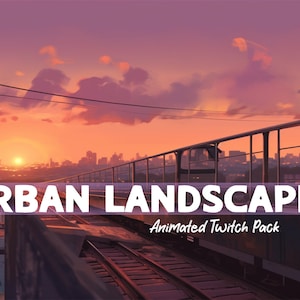 Geanimeerd Twitch Stream-pakket stadslandschap: decoratie-overlays stadsgezicht