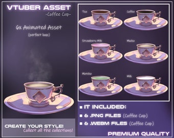 Animated VTuber Coffee Cup Asset: Rose Gold & Purple (Webcam)
