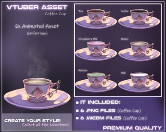 VTUBER Animated Cute Luxury Coffee Cup Asset / Rose Gold and Purple / Sweet Kawaii Stream Decoration /Hot Drink Video Assets / Webcam /Cozy