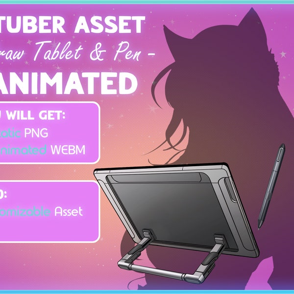 ANIMIERTES Anpassbares Grafiktablett / Bearbeitbares Vtuber-Asset / Niedliche Künstler-Stream-Dekoration / Pngtuber-Video-Assets / Streaming Twitch