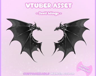 Live2D Customizable Devil Wings asset for vtube studio as a goth style rigged model Vtuber various colors, Ready to use