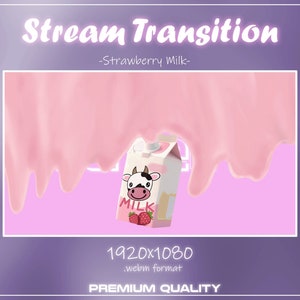 Splash Stinger Transition / Roze Twitch Transition met geanimeerde melk / Cute Twitch Overlay / Twitch Stream Transition / Kawaii Sweet Cow