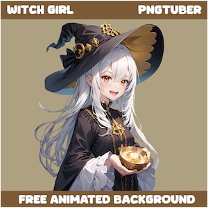 PNGTUBER - Cute Witch Girl / Free Animated Background / Ready to use PNGTUBER / premade PNGTUBER / Anime avatar for Twitch / Discord/TikTok
