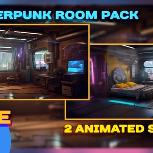 2 ANIMATED Futuristic Cyberpunk Hacker Room Background / Youtube /Perfect Loop Aesthetic Screen / Vtuber / Custom/ Chill / Stream / Streamer