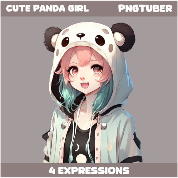 Panda Girl PNGTuber Avatar – 4 Expressions
