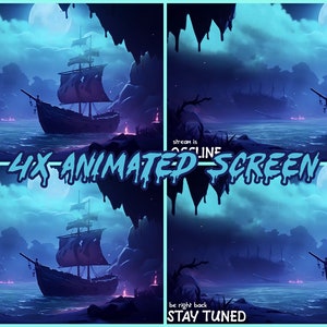 ANIMATED Night Pirate Ship Sea Screens / Chill Ocean Vibes / Twitch Lofi screens / Cute / Stream ending / Starting Soon/ Screen Overlay