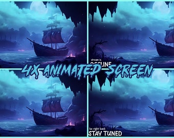 Animierte Nacht Piratenschiff Stream Bildschirme: Lofi Twitch Overlay