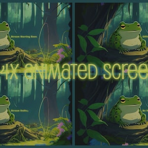 Lofi Süßer grüner Frosch / Natur / Kawaii Dekoration Overlays / Ästhetisches Stream Paket / Gemütlich/ Custom / Chill / BRB Screen / Streamer / Twitch / Gelb