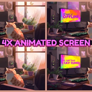 ANIMÉ Lofi Study Streamer Cat / Chill Vibes / Écrans Twitch / Animé Cosy / Mignon / Fin du flux / Commence bientôt / Café / Superposition d&#39;écran