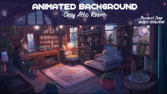 Vtuber Background Animated Cosy Lofi Bedroom Purple Looped 