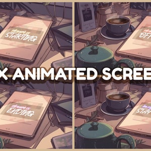 Écrans de bureau d&#39;étude Lofi ANIMÉS / Chill Vibes / Écrans Twitch / Cosy animé / Mignon / Fin du flux / Commencer bientôt / Café / Superposition d&#39;écran