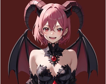Demonic Succubus Girl PNGTuber Modell: 5 Ausdrücke, Veadotube bereit