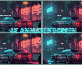 Animiertes Synthwave Car Stream Paket: Retro Twitch Overlays