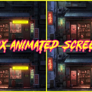 ANIMATED Cyberpunk Shop Screens / Chill Vibes / Twitch Lofi screens / Animated Cozy /Cute/Stream ending / Starting Soon/ Screen Overlay