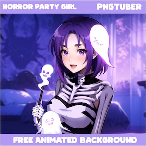 Horror Party Girl PNGTuber Model: Purple Ghost Bedroom Vtuber Asset