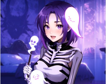 Horror Party Girl PNGTuber Model: Lila Geist Schlafzimmer Vtuber Anlagegut
