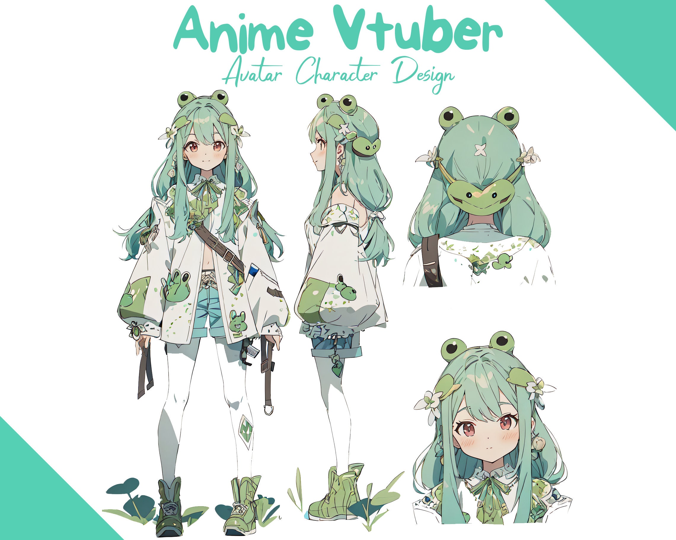 Custom Anime VTuber Avatar Design: Fantasy Character Sheet