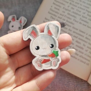 Brooch Pin Pinback SCARED RABBIT bunny hare wooden jewelry lasercut gift