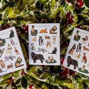 Ensemble de cartes pour animaux de compagnie de Noël (3 dessins, 5 ou 15 cartes)