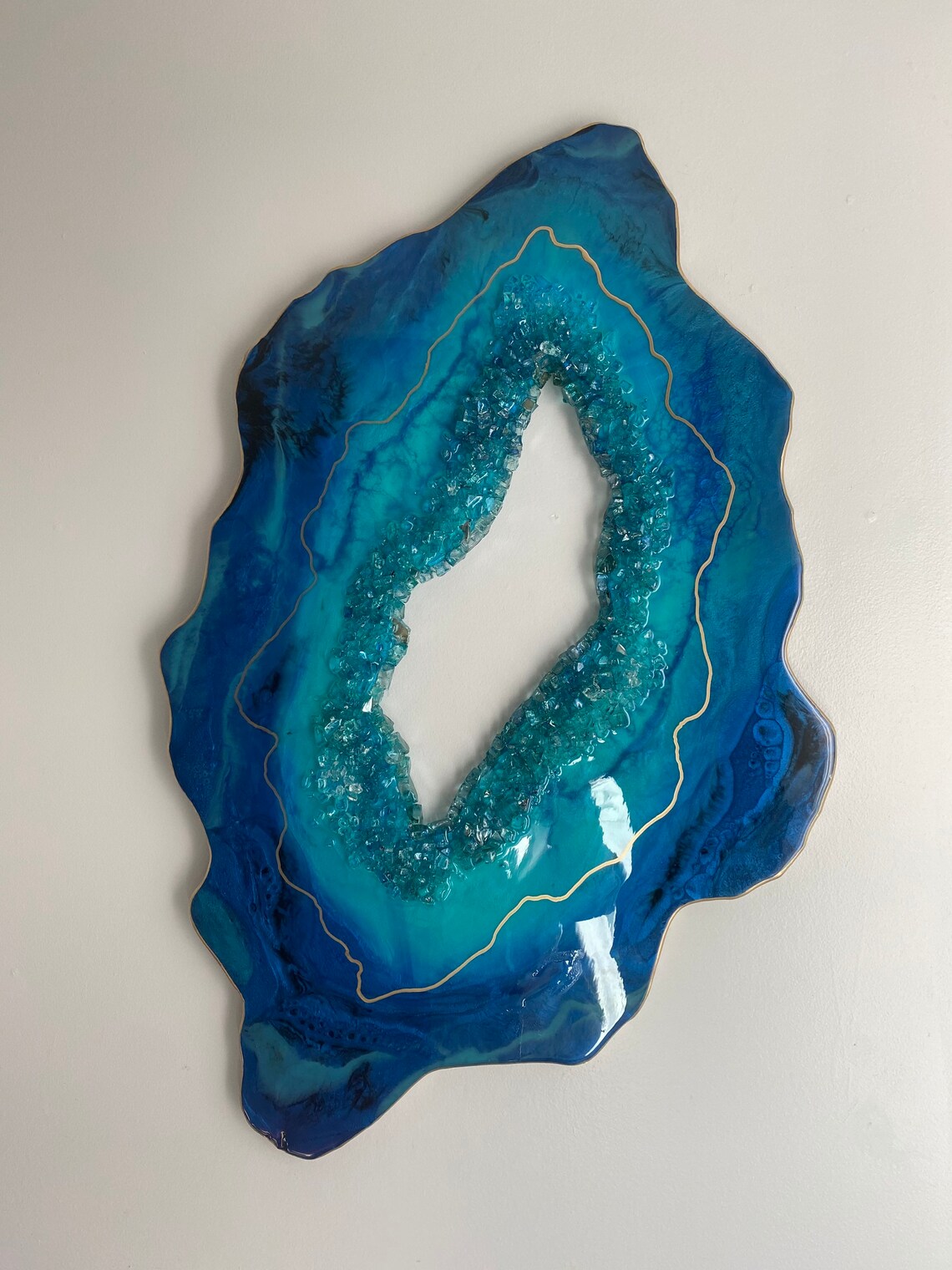 Large Cobalt blue and Teal resin Geode Wall decor Etsy