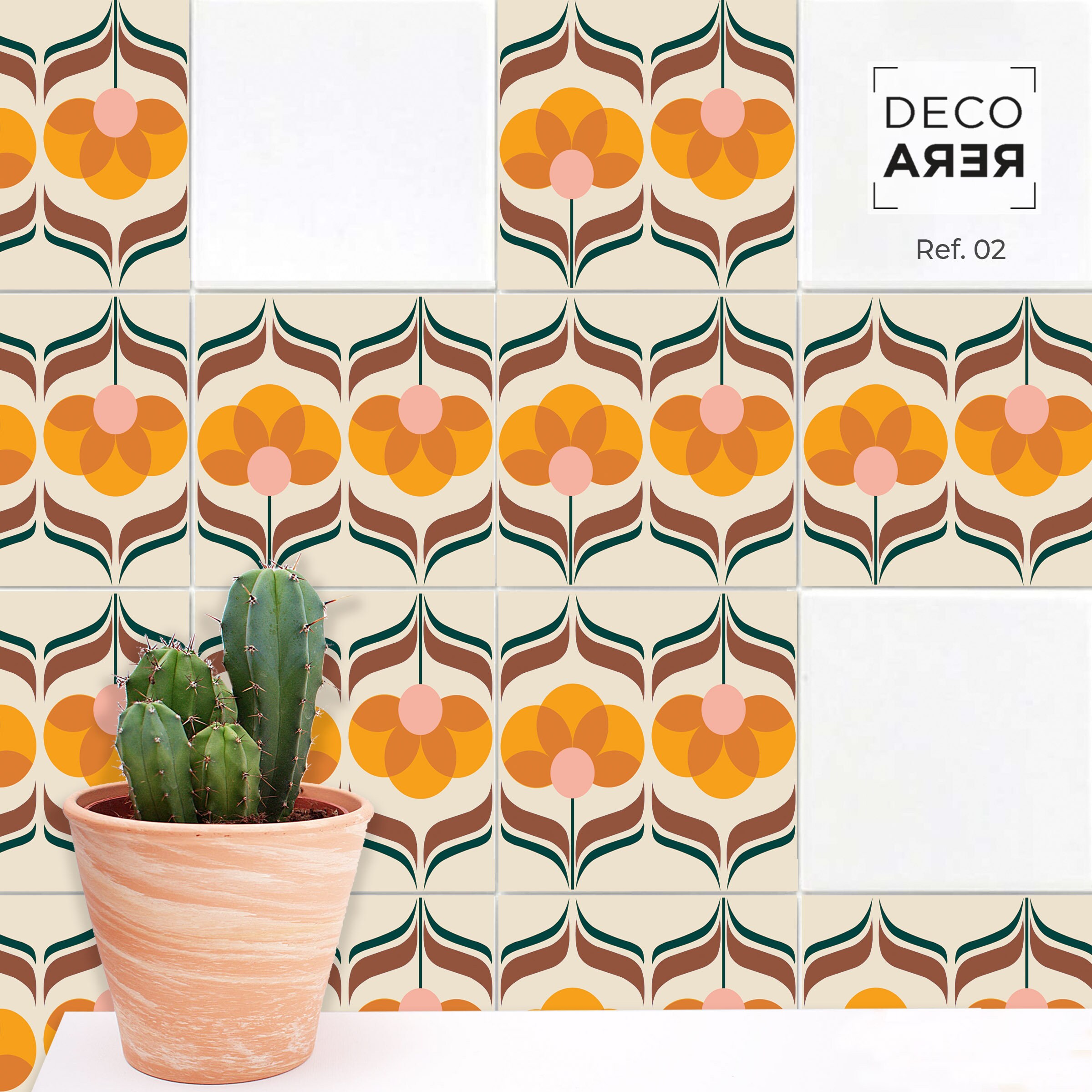 Retro Flowers Tile Stickers set of 9 vinyl tiles vintage pop Etsy