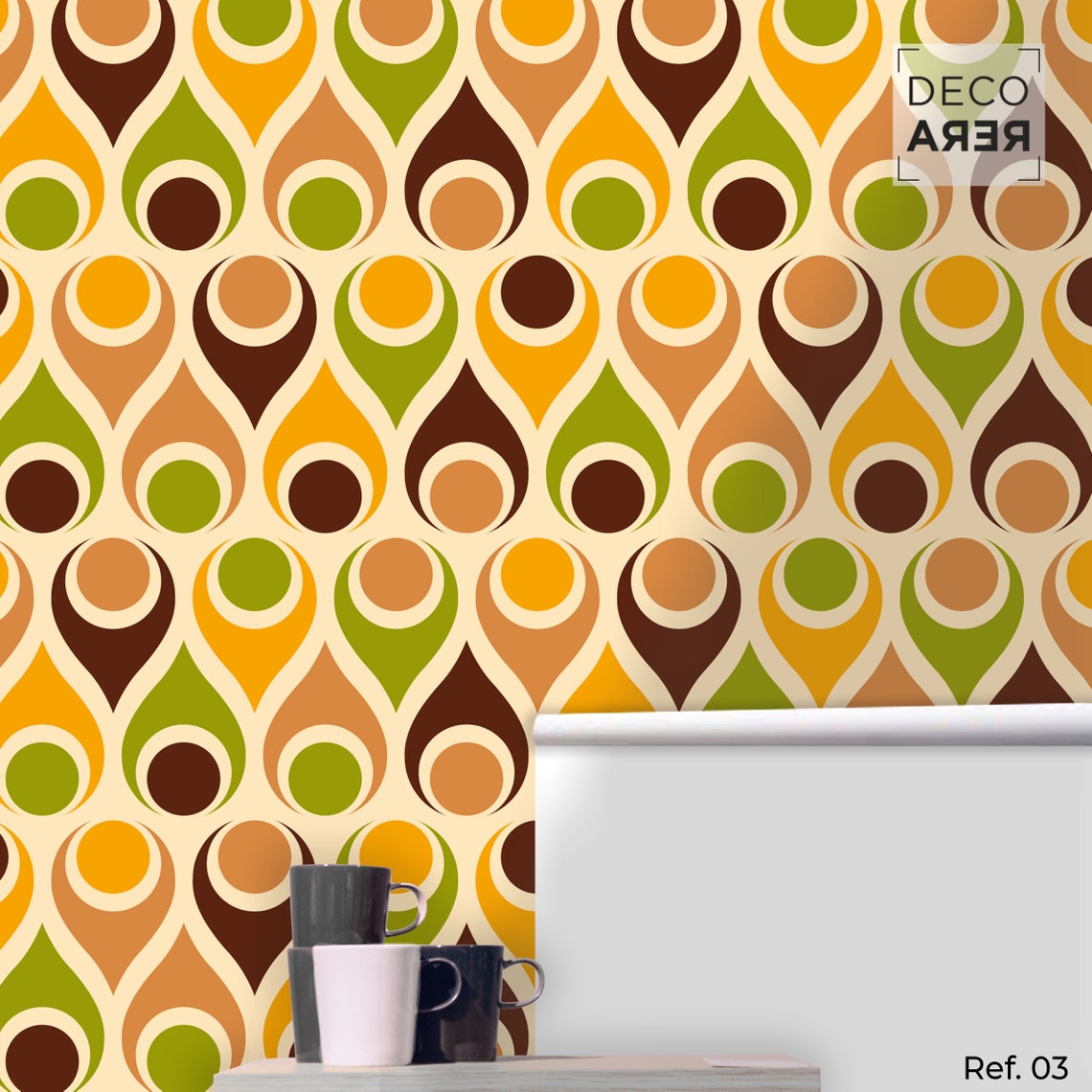 Self Adhesive Vinyl Retro Wallpaper 70s peel & stick mural | Etsy