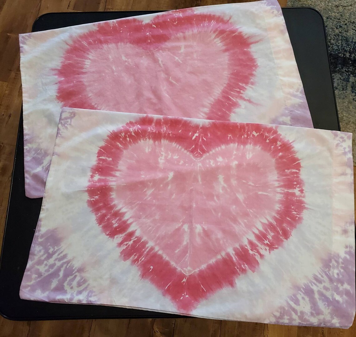 SWEETHEARTS Pillowcase set tie dye pink heart Etsy