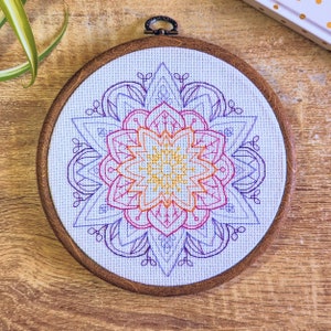 Blackwork mandala flower pattern design 2 | Spiritual, ritual Round Ornament Pattern | Geometric mandala cross stitch pattern | PDF download