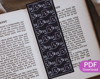 Halloween blackwork bookmark pattern | Cute ghost cross stitch bookmark pattern | Easy quick make