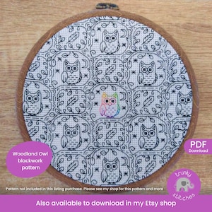 Woodland fox cross stitch blackwork pattern Geometric fox surrounded by trees and leaves PDF download image 6