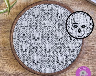 Halloween Blackwork Embroidery Pattern | Skulls & Bones Cross Stitch PDF | Spooky Geometric Gothic Needlework