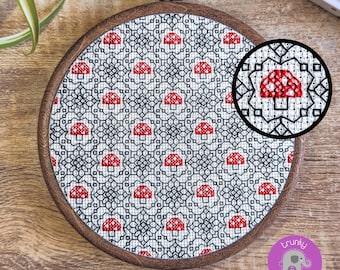 Mushroom Blackwork Embroidery Pattern | Small fungi cross stitch pattern PDF