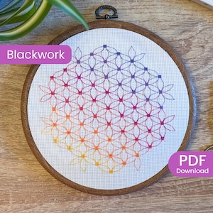 Flower of Life-mandala kruissteekpatroon: geometrisch zwartwerk (pdf-download)