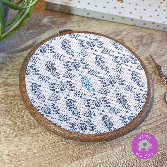 Blackwork Patterns Ocean Embroidery | Seahorse cross stitch pattern with Seashells, Seaweed & Coral PDF