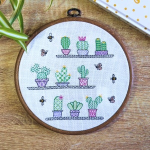 Cactus cross stitch pattern | Potted houseplants embroidery pattern | Handmade gift for gardener and plant lover | Pdf download