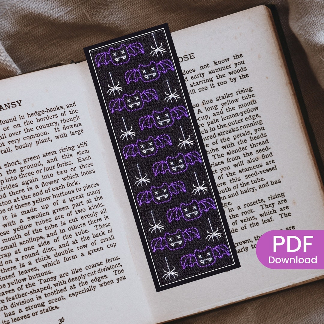 Halloween Bats & Spiders Cross Stitch Blackwork Bookmark Pattern ...