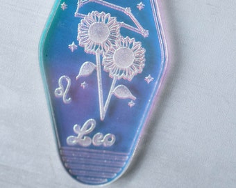 Zodiac Keychain, Leo, Birth Month Flower, Astrology Gift, Motel Keychain, Zodiac Motel