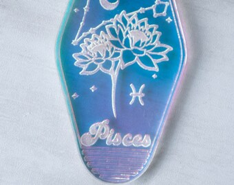 Zodiac Keychain, Pisces, Astrology Gift, Motel Keychain, Zodiac Motel