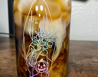 Ghost Beer Can Glass || Spooky Season Glass || Iced Coffee Glass || Halloween Beer Can