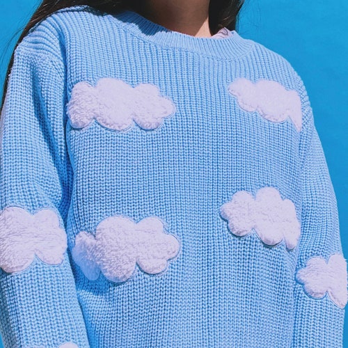 CLOUD TEXTURED Sweater / Light Blue & White / Soft Pullover Sweatshirt Jumper / Soft Girl / Indie eGirl / Y2K / Kawaii / Aesthetic Clothing