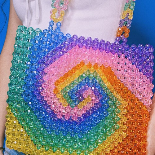 BEAD BAG SPIRAL Rainbow / Crystal Bead Bag Shoulder Bag Tote Etsy